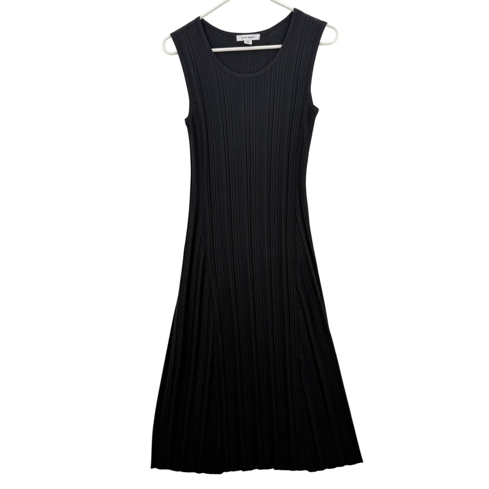 PURE NAVY Dress Womens Medium Black Ribbed Knit Sleeveless Scoop Neck Midi Tank